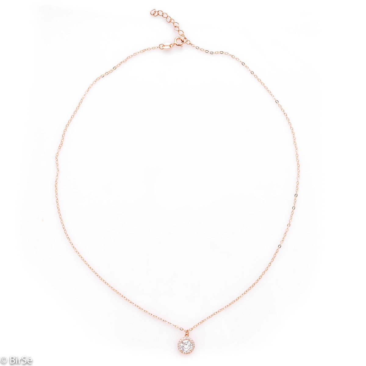 A simple sophisticated necklace made of rhodium-plated rose silver and a beautiful shiny zircon, beautifully surrounded by many tiny zircons. It is suitable for ladies who like clean lines in jewelry. It can be combined with earrings and rings with zircon