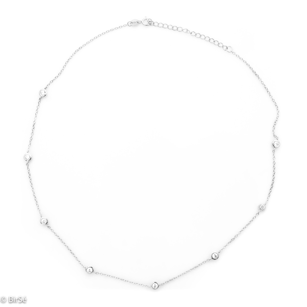 Elegant women's necklace made of rhodium silver with a string of sparkling zircons. Suitable jewelry for any occasion in your everyday life.