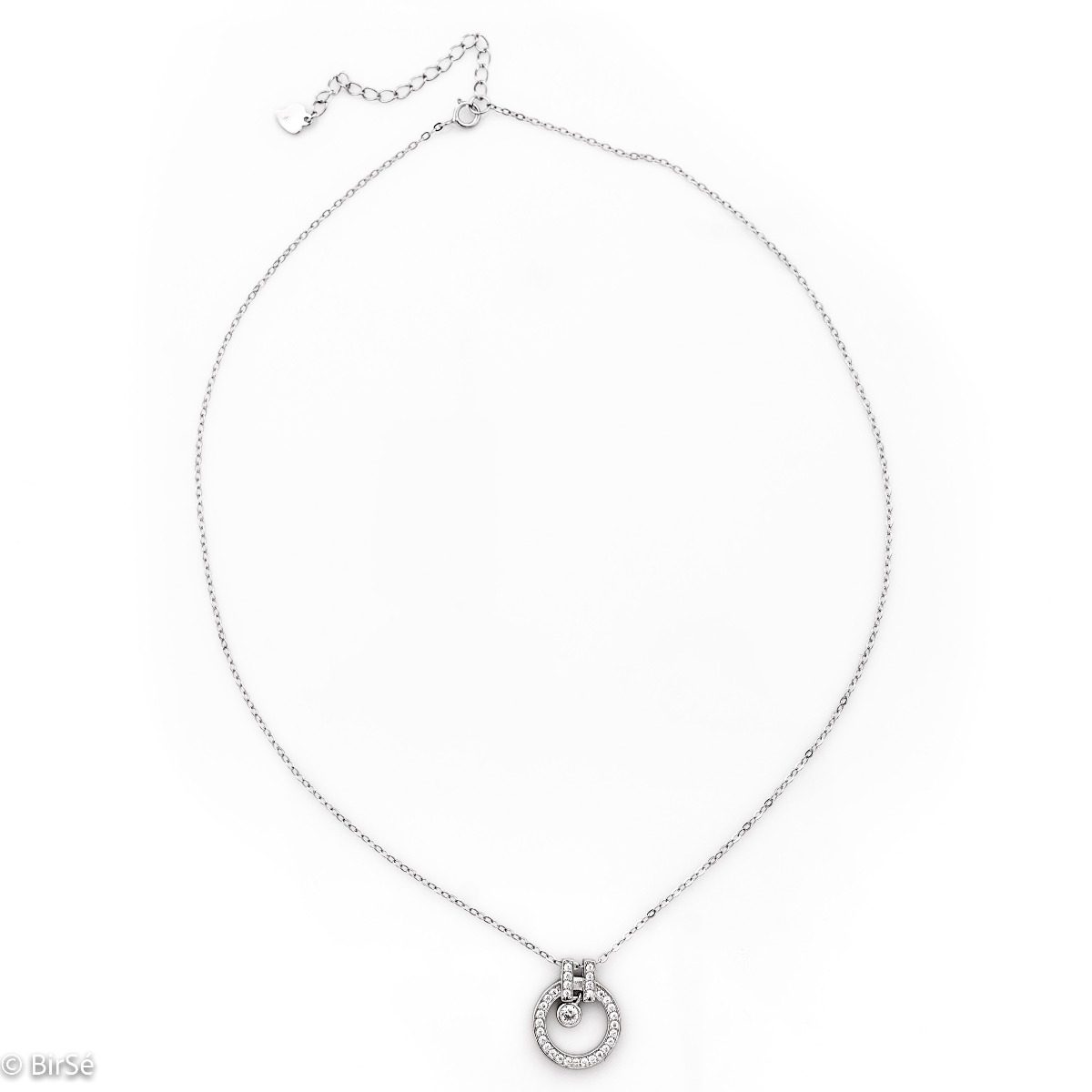 A spectacular women's necklace made of fine rhodium silver with elegantly crafted elements, exquisitely decorated with sparkling zircons. It can be combined with earrings and rings made of silver and zircons.