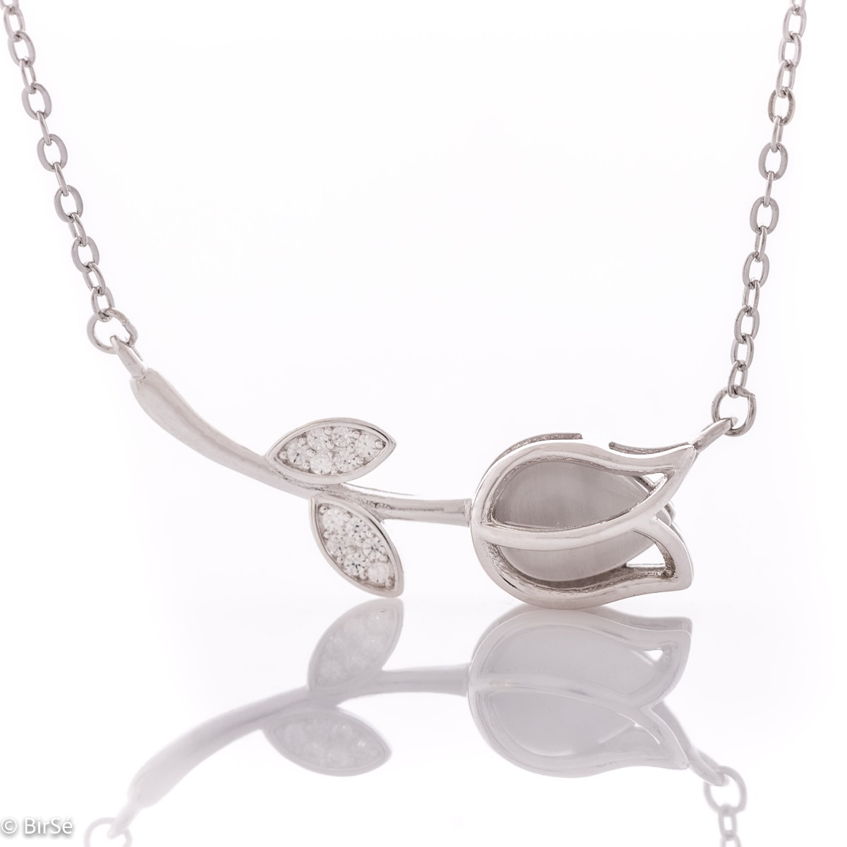 Silver necklace "Tulip" - the new charming necklace made of rhodium-plated silver and zircons from the BirSe collection, which will charm your favorite girl. A suitable gift for any occasion.