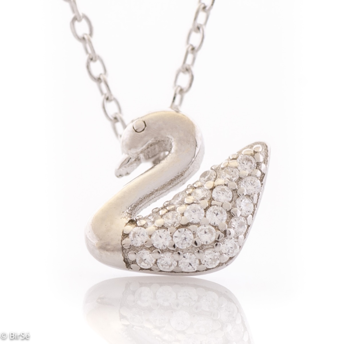 Silver necklace "Swan" - A beautiful proposal from BirSe for ladies who like delicate silver jewelry, exquisitely encrusted with dazzling zircons. It can be combined with earrings of a similar design.