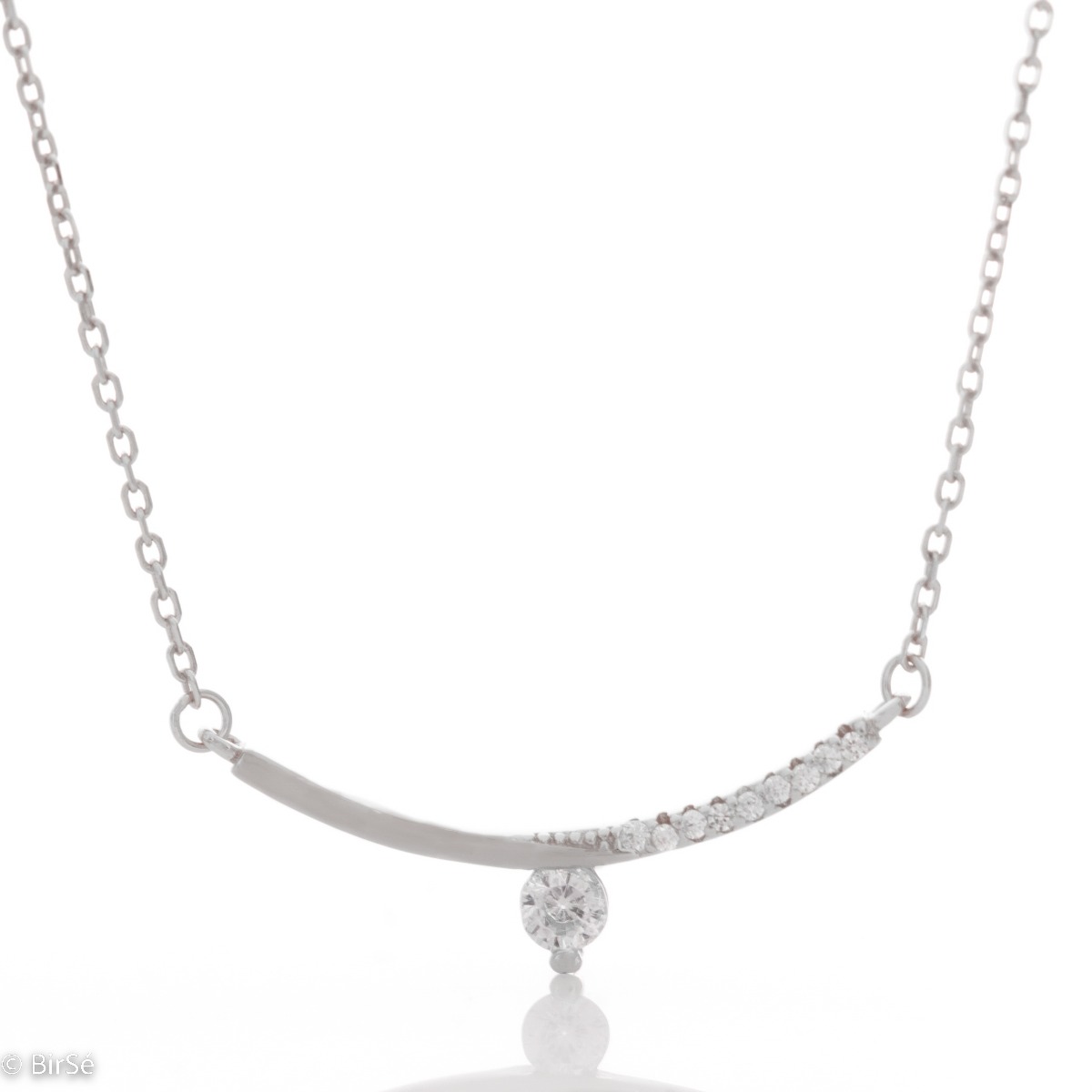 Stylish elegance for every lady is this necklace model, an offer from the new BirSe collection. Made entirely of rhodium-plated silver, with a modern design and added sparkling zircons.