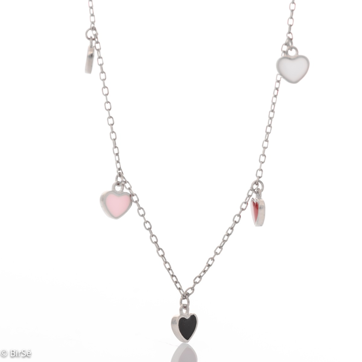 The different shades of love in the charming women's necklace of fine rhodium silver, beautiful hearts and colored enamel. This is what BirSe offers you in its new silver collection.