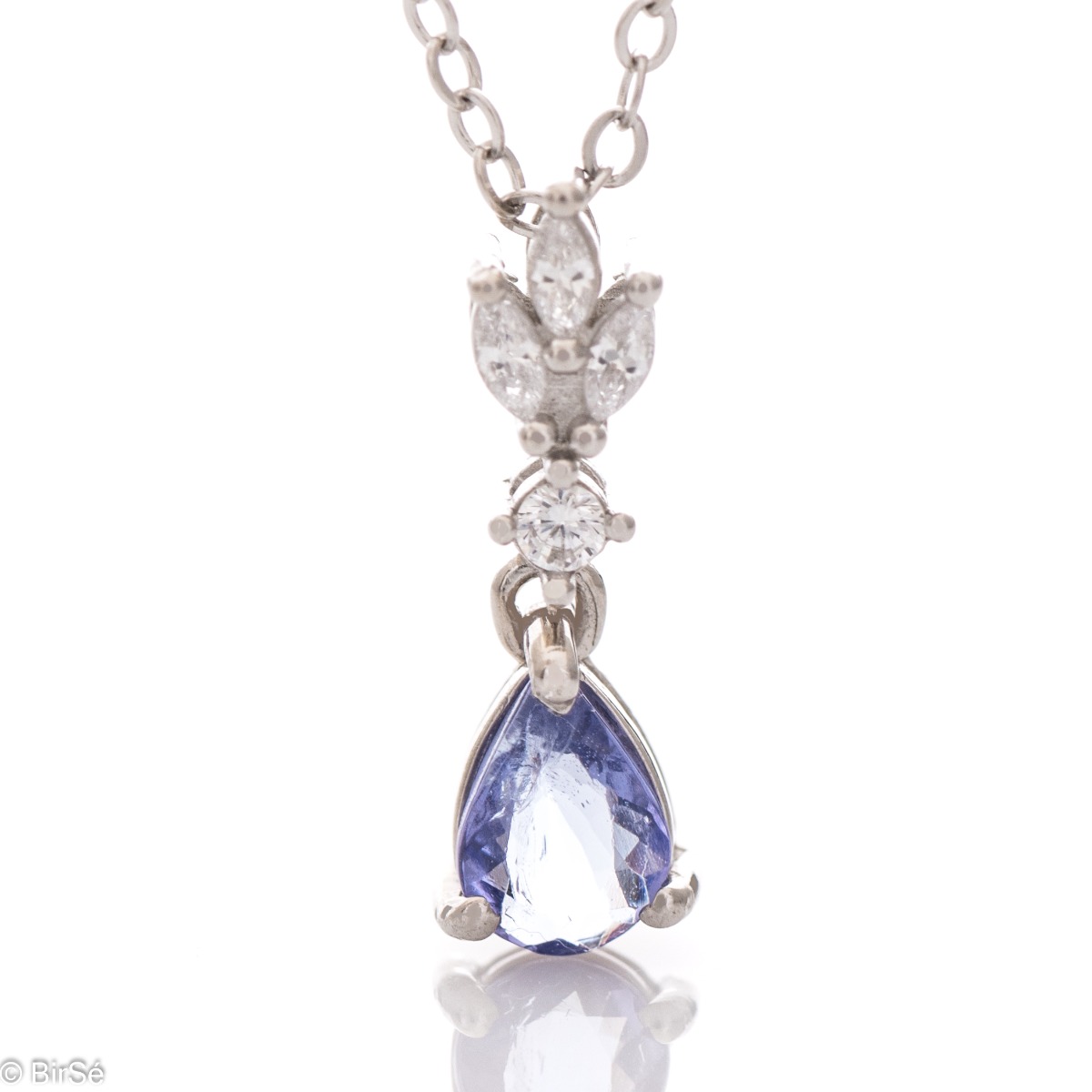 Elegant Ladies Necklace with Amazing Drop-Shaped Tanzanite and Gentle Zircons 0,60 ct.