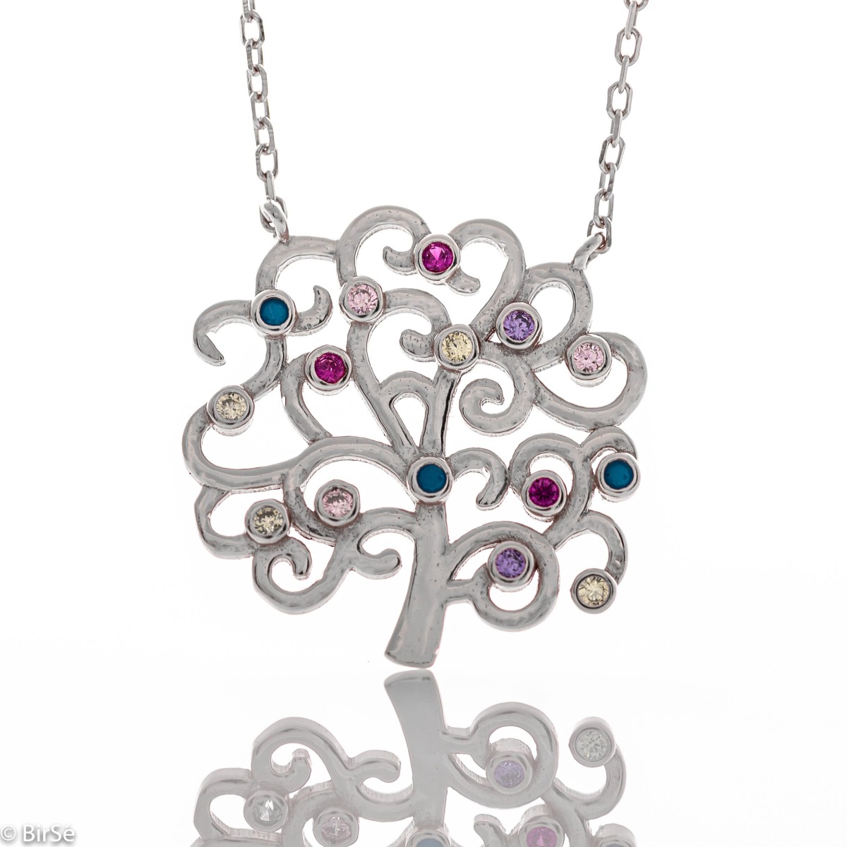 Unique craftsmanship of the Tree of Life from soft silver, with beautiful ornaments and colorfully decorated with colored zircons. Smiling and carrying positive emotions necklace, with which you can please any lady.