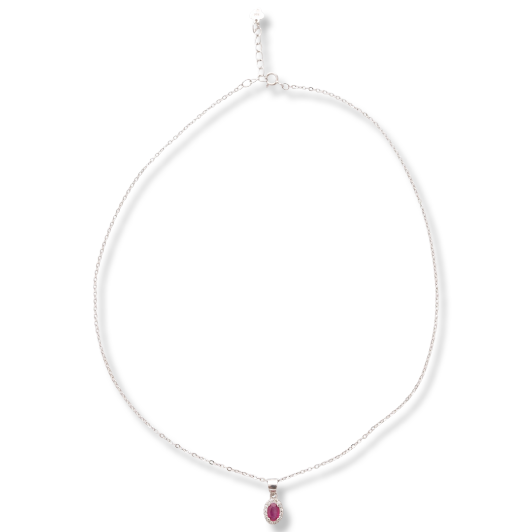 Glamorous Silver Necklace with Natural Ruby and Dazzling Zircons