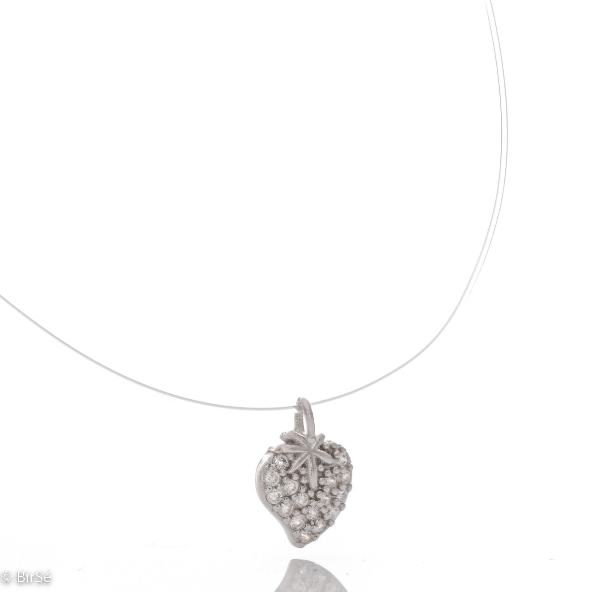 Captivating for every lady is this necklace model, an offer from the new BirSe collection. The strawberry pendant is made of rhodium-plated silver, with a modern design and added sparkling zircons. The chain has been replaced with a fine cord.