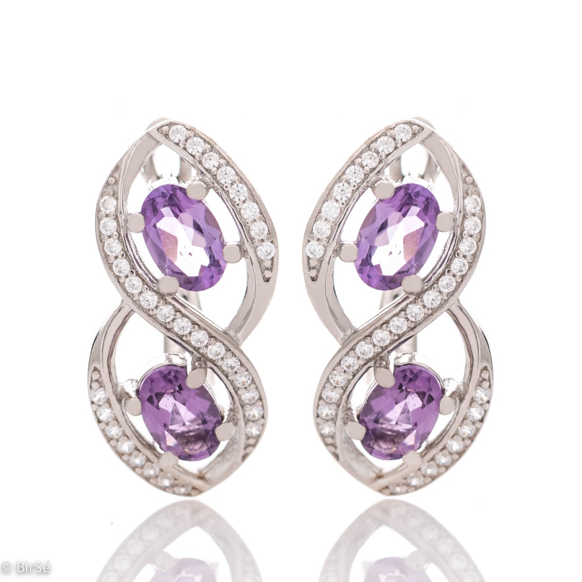 Silver Earrings with Infinity Shape and Amethyst