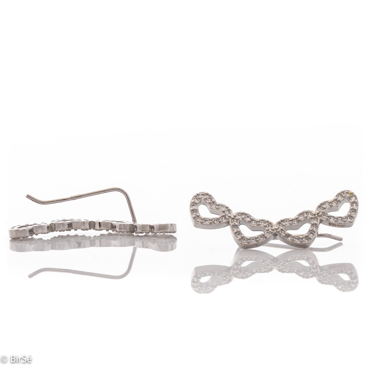 Captivating women's hairpin earrings in the shape of tender hearts. Crafted entirely from rhodium-plated sterling silver and accented with dazzling zircons, these hairpin earrings are a fitting piece of jewelry for any young lady.