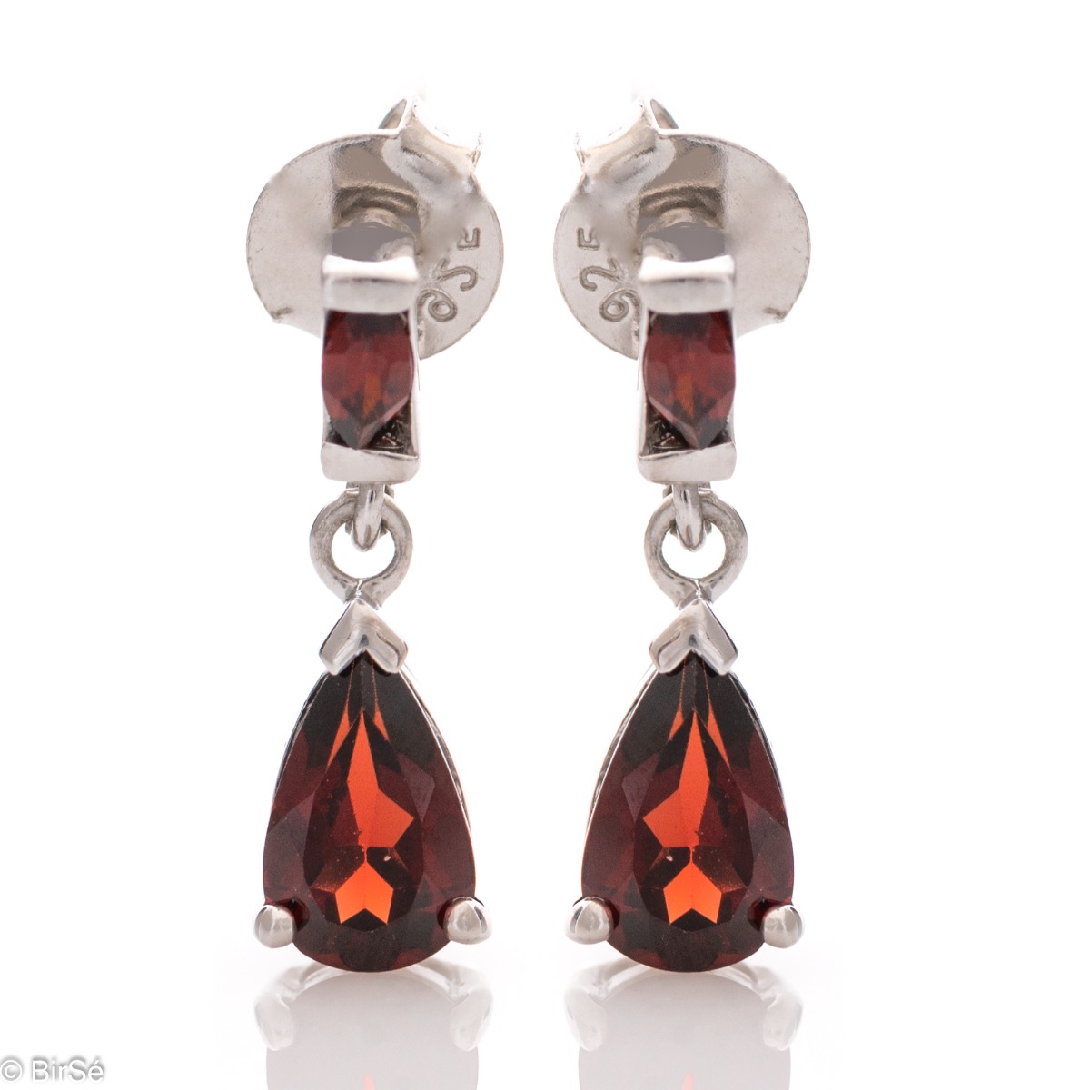 Silver Earrings with Pear Garnet