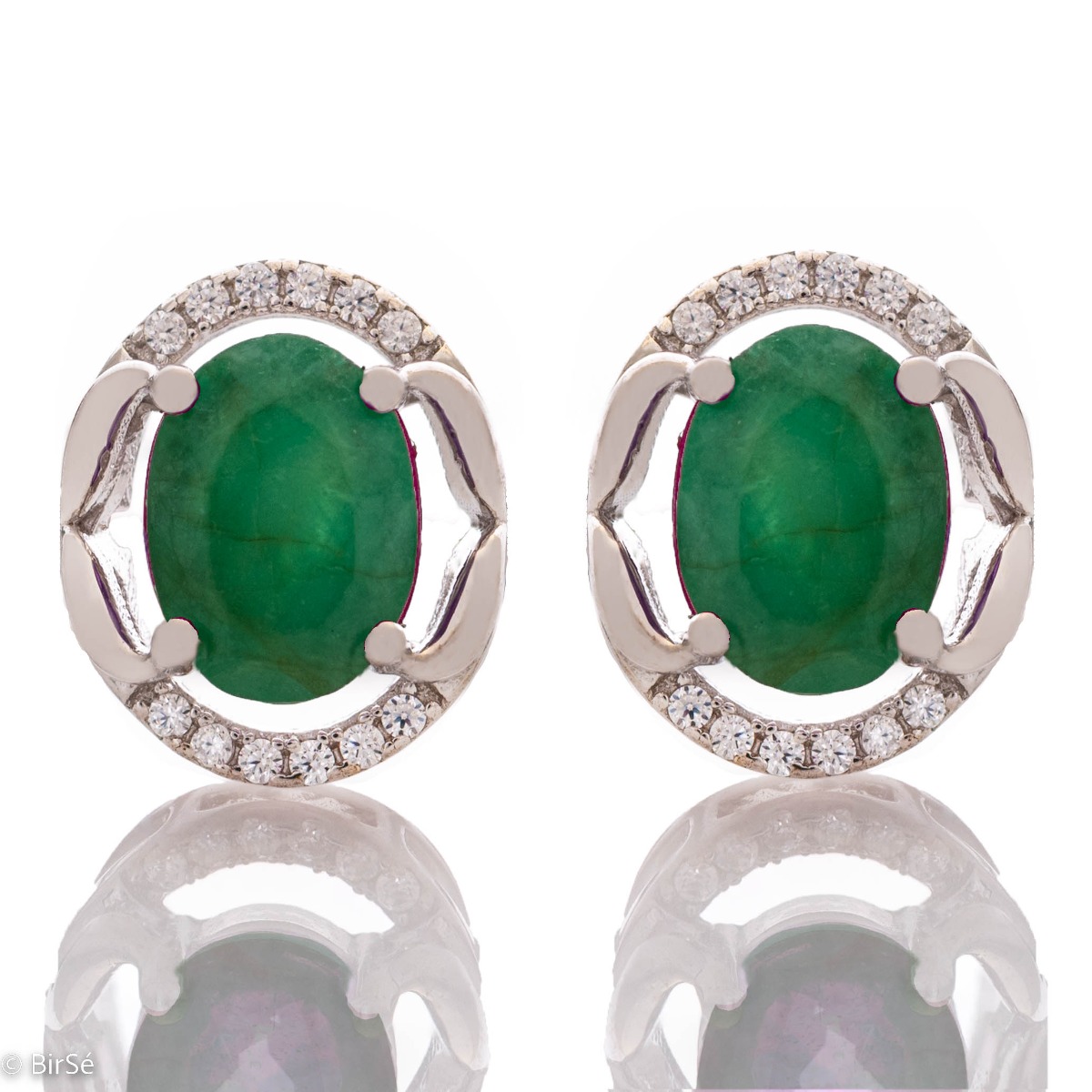 Silver Earrings with Natural Emerald