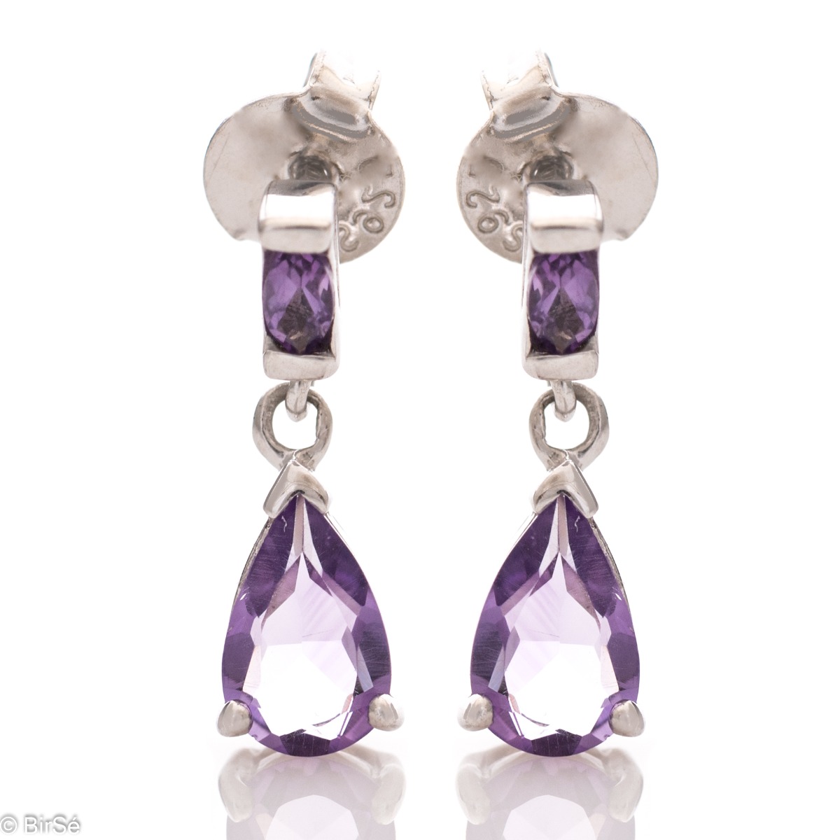 Violet perfection in lovely sterling silver earrings with a drop of natural amethyst. Part of a charming ring and pendant set.