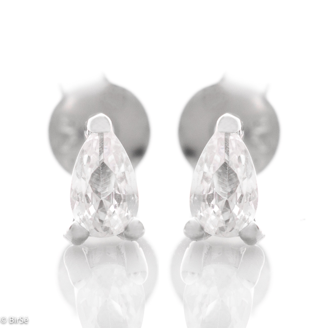 Delicate ladies earrings made with elegant teardrop zircon and rhodium silver design. The fastening is with a pin - secure and preferred by the ladies.