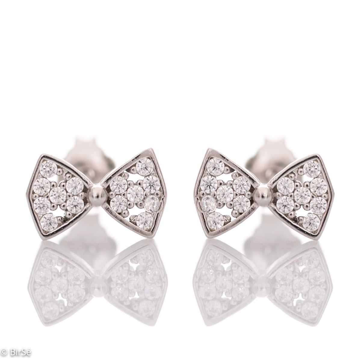 Brilliantly crafted delicate ribbon stud earrings with a charming design, all rhodium-plated silver studded with dazzling cubic zirconias.