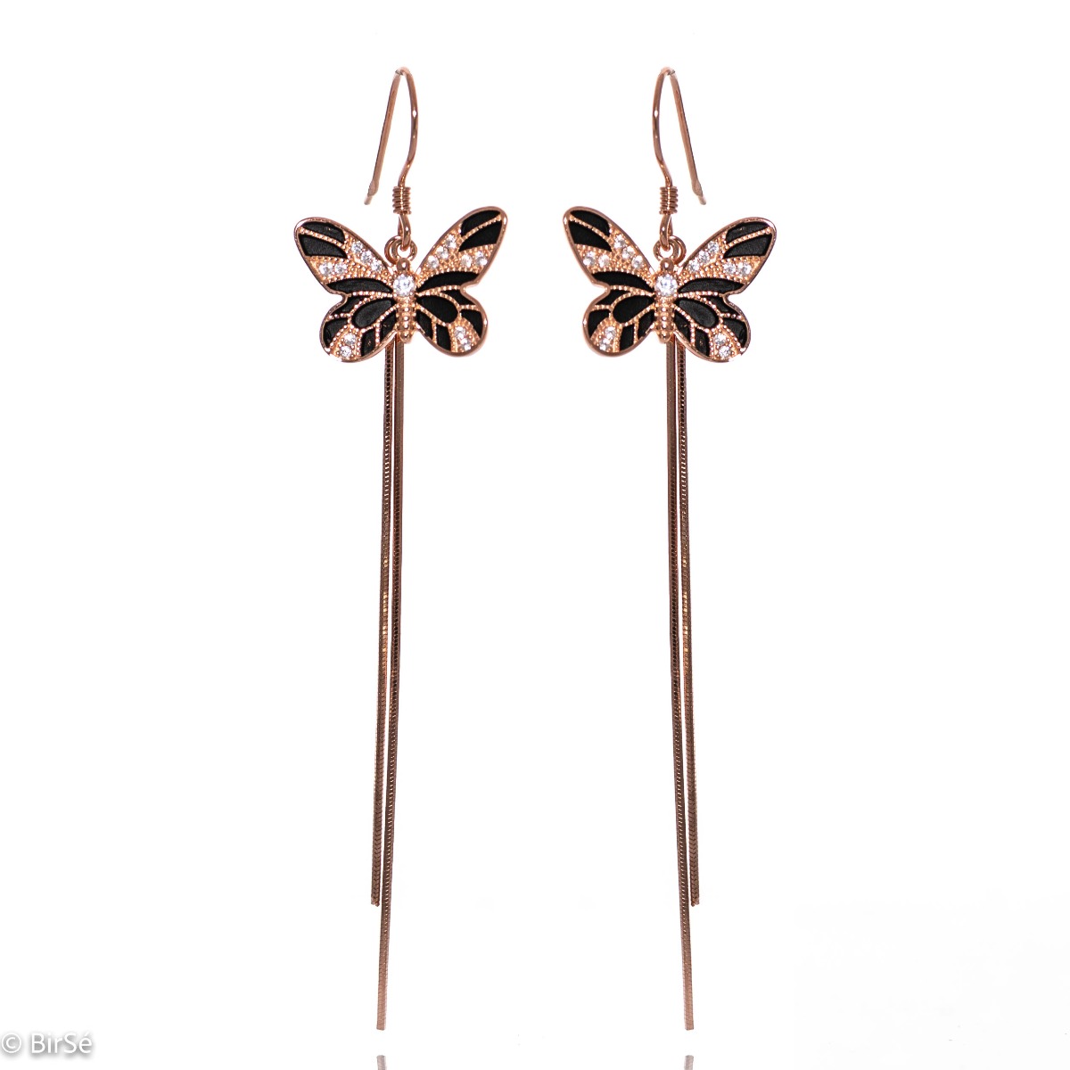 Magnificently exquisite women's earrings, crafted to perfection in the shape of a delicate butterfly. With wings, embellished with enamel and studded with sparkling zircons, these earrings are every woman's dream.