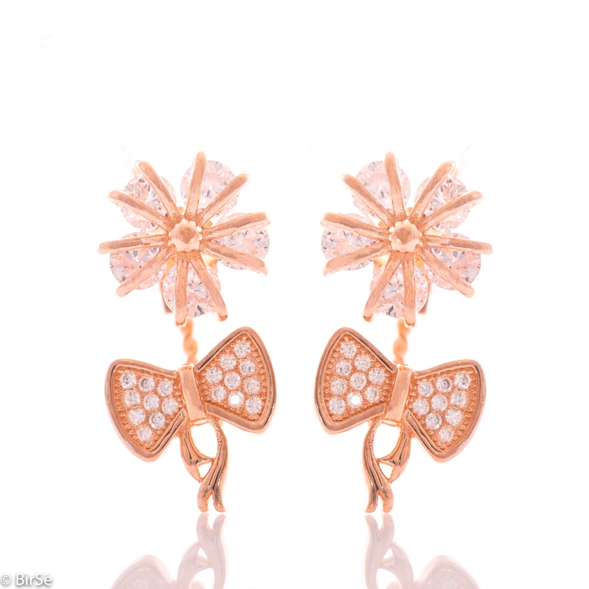 Rose Silver Earrings with Flower Elements