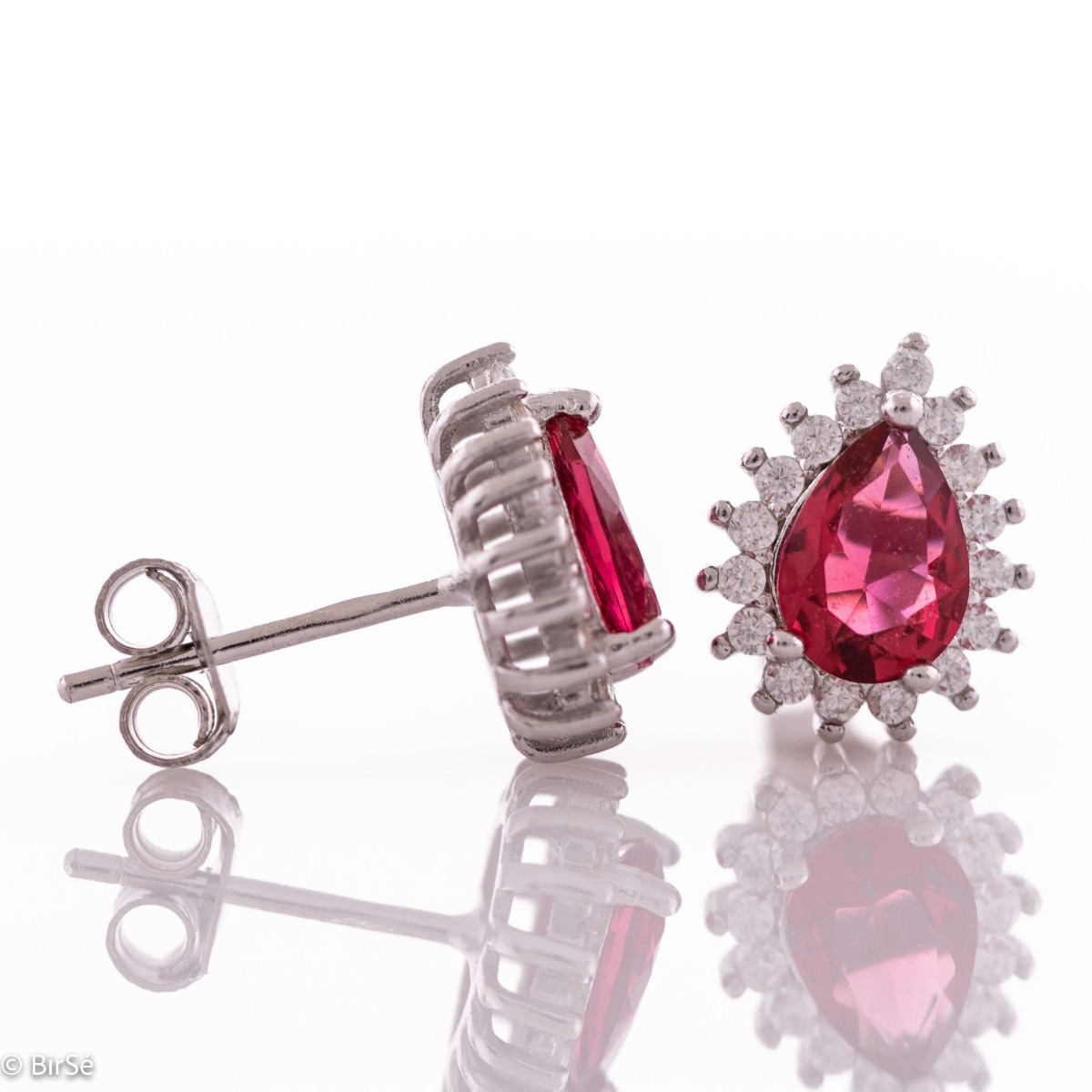 Silver earrings - Drop Ruby