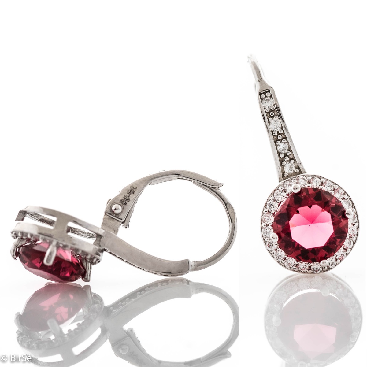 Extremely fine sterling silver earrings with a willow clasp and precise, slightly dangling craftsmanship, combining rhodium-plated silver with sparkling zircons and tourmaline.