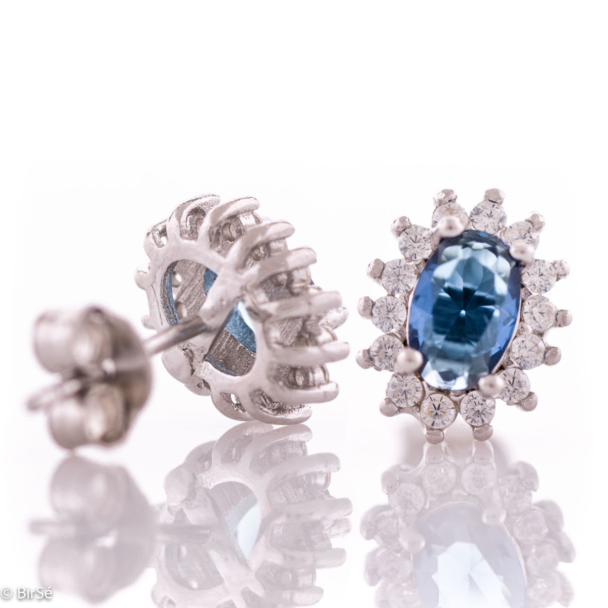 Silver Earrings with Sapphire and Zirconia