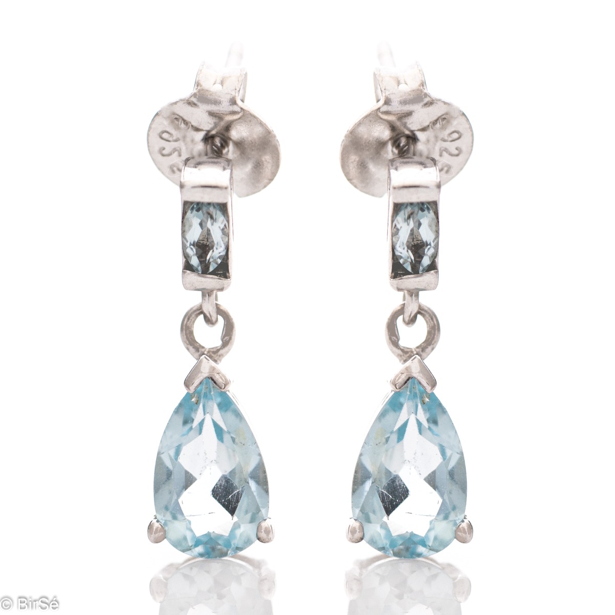 Silver earrings - drop natural blue topaz 3,20 ct.