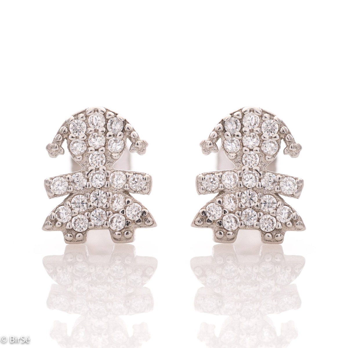 Captivating earrings, masterfully crafted from fine rhodium silver with an elegant baby girl design. Beautifully sculpted from silver, they are a suitable piece of jewelery for ladies of any age and the pin fastening is comfortable and practical.