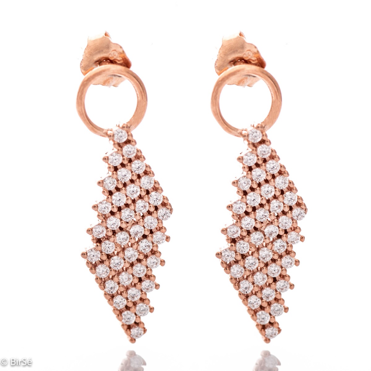 Elegant earrings with a stylish design, fine mesh of rose silver, decorated with sparkling zircons. The earrings are fastened with a pin - practical and comfortable.