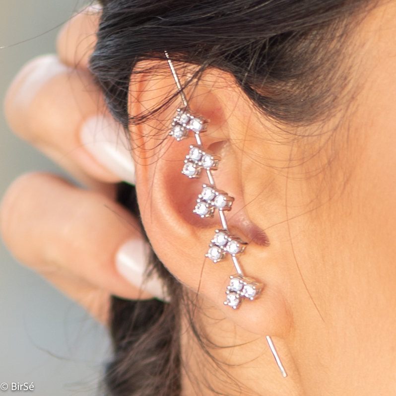 Eccentric women's earrings "Amazing" made of fine rhodium silver, with an interesting design layout, resembling a branch with leaves of zircons. The earrings are hairpin type, with piercing fastening. Extremely sexy style, suitable gift for girls and wome