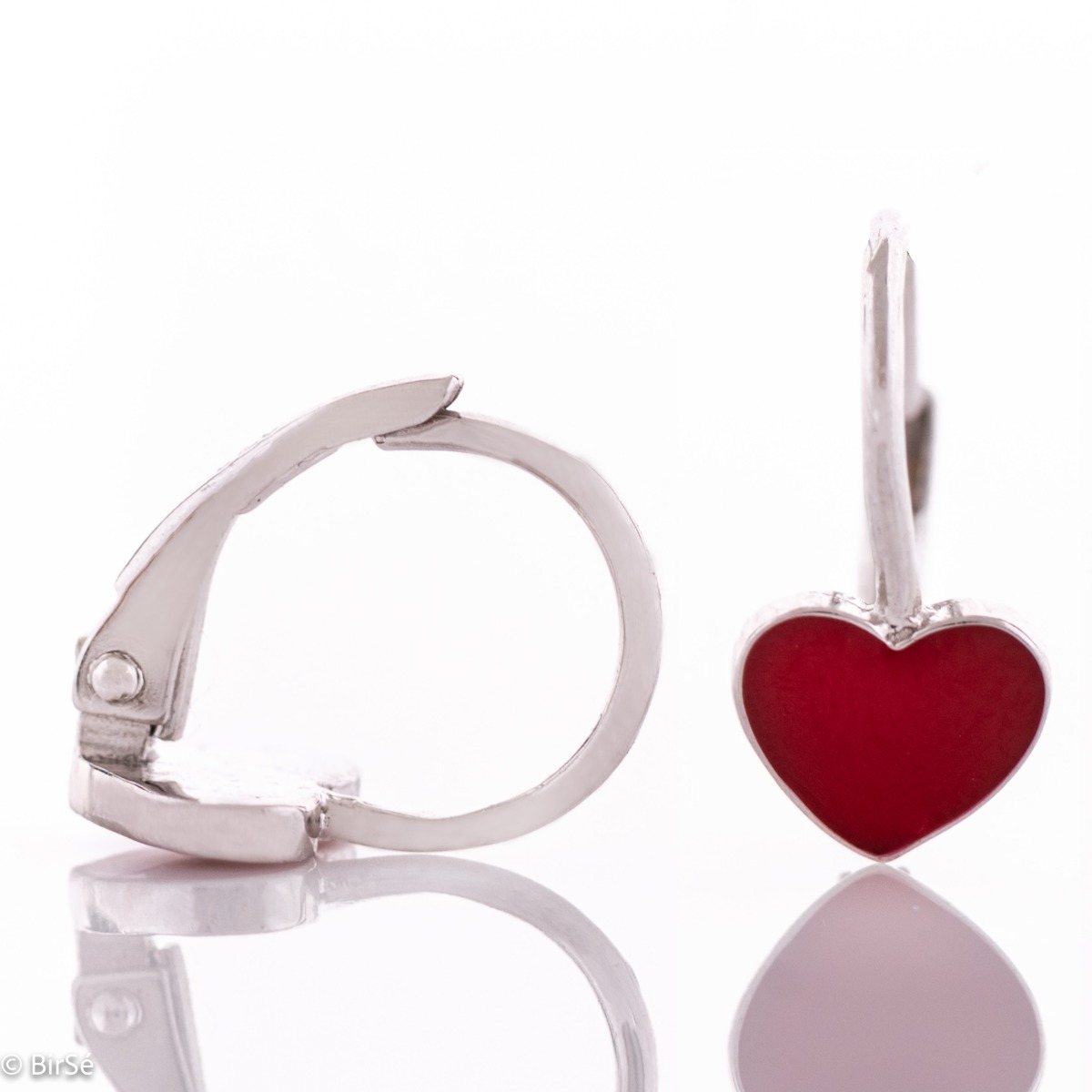 Silver earrings - Red heart