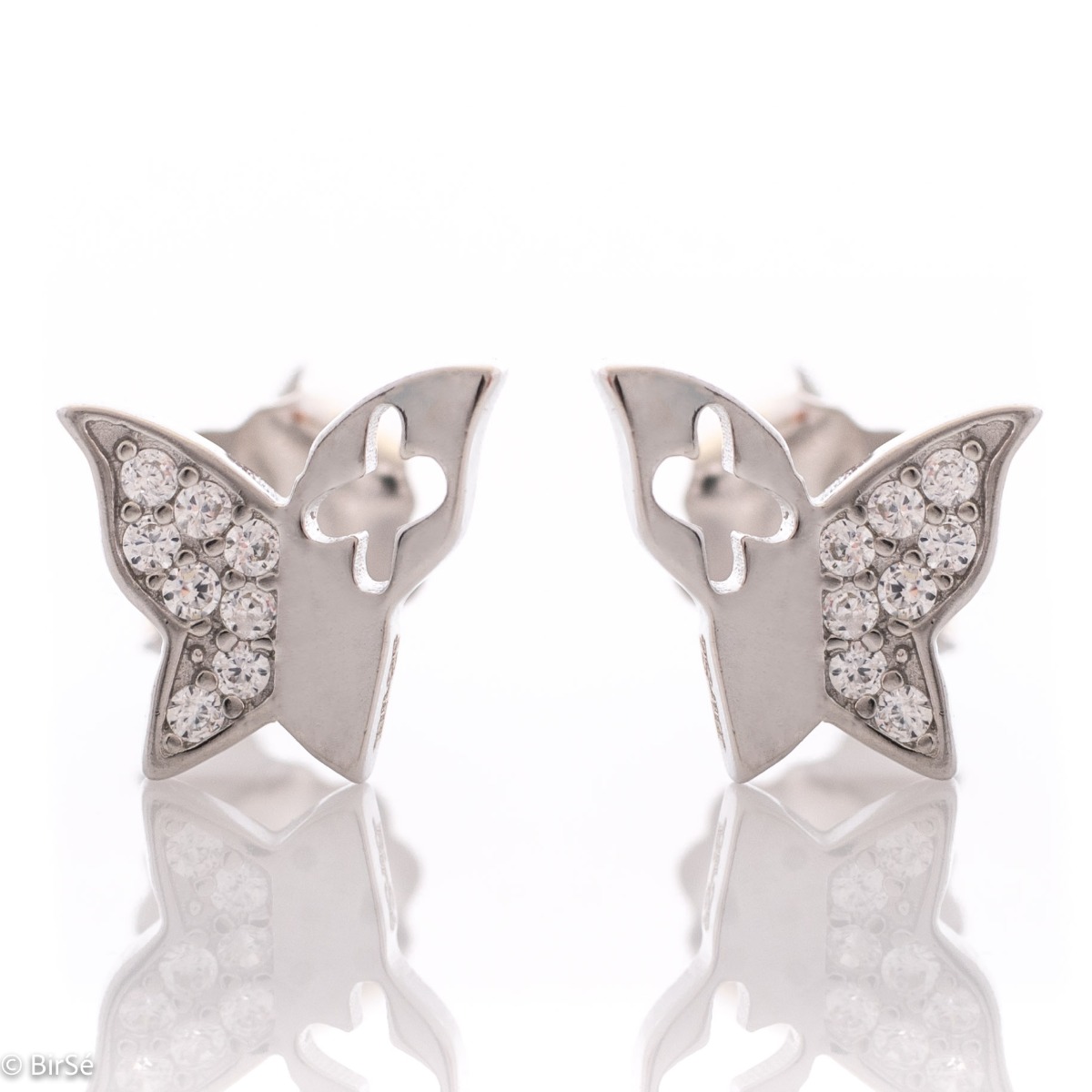 Captivating women's earrings made of rhodium-plated fine silver. Exquisite butterflies that are decorated with delicate zircons, with a stylish design and a comfortable pin fastening. A wonderful gift for the summer mood of your beloved woman.