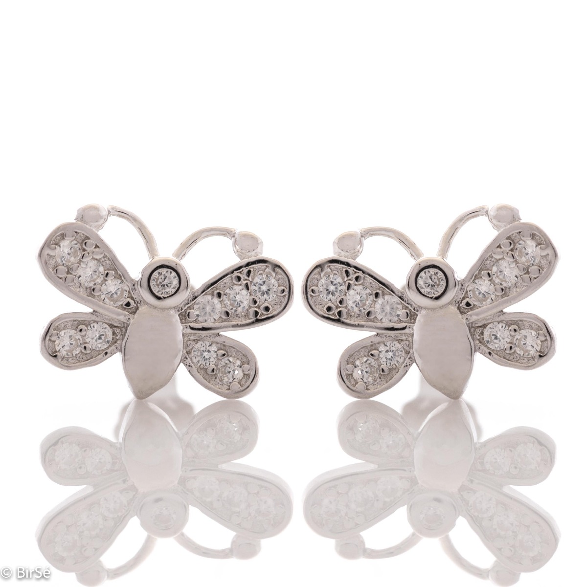 Exotically exquisite butterfly earrings in rhodium silver, elegantly decorated with zircons. Pin fastening for convenience and security. They go well with jewelry with butterflies and zircons.