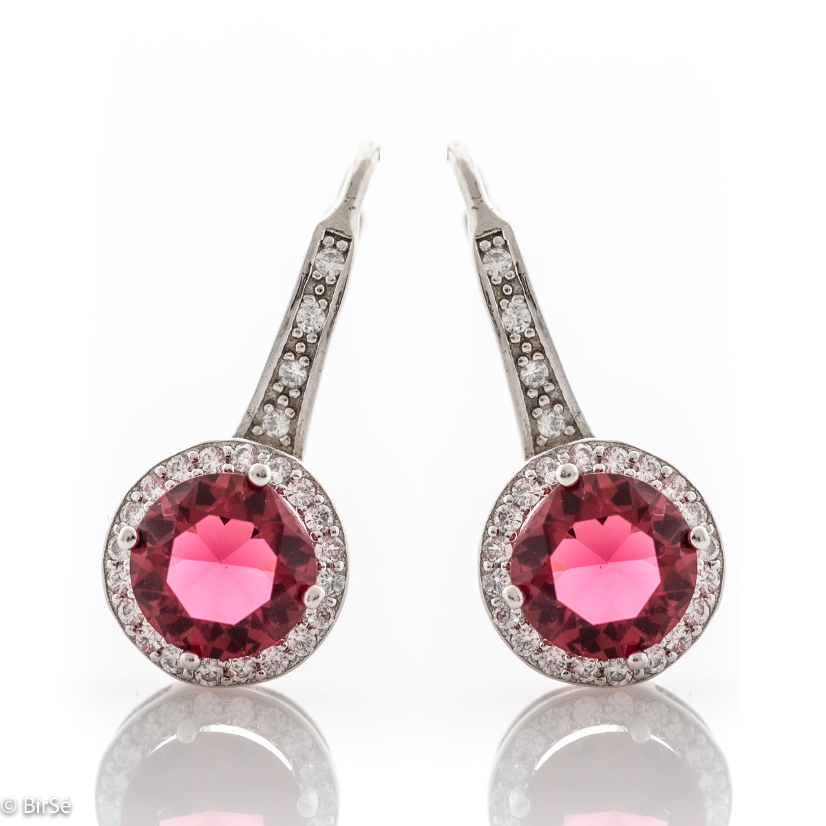 Extremely fine sterling silver earrings with a willow clasp and precise, slightly dangling craftsmanship, combining rhodium-plated silver with sparkling zircons and tourmaline.