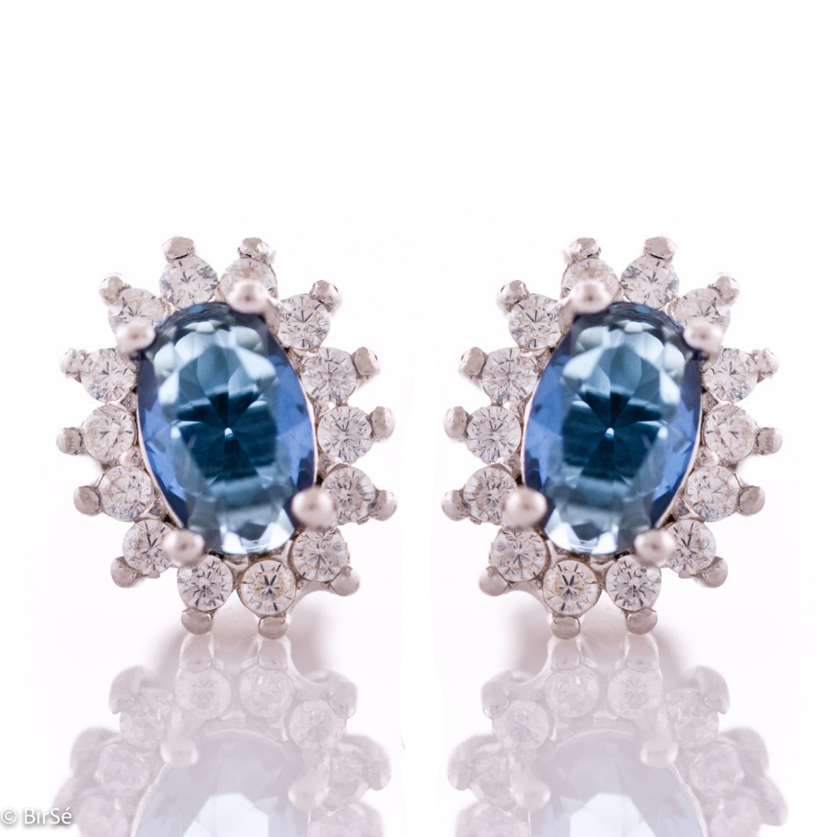 Silver Earrings with Sapphire and Zirconia