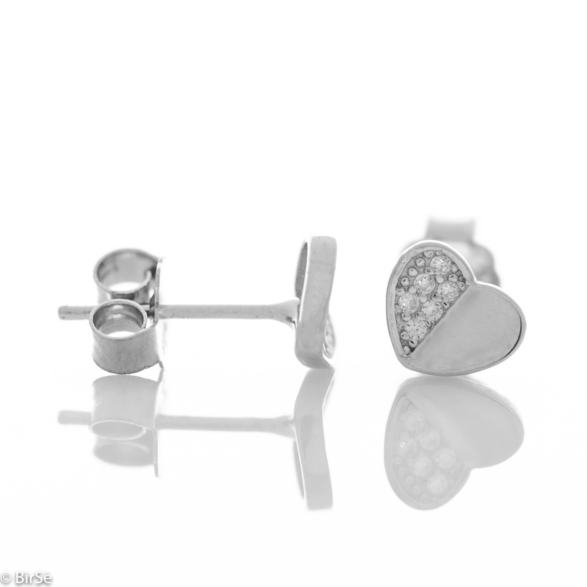 Silver earrings - Heart with zircons 