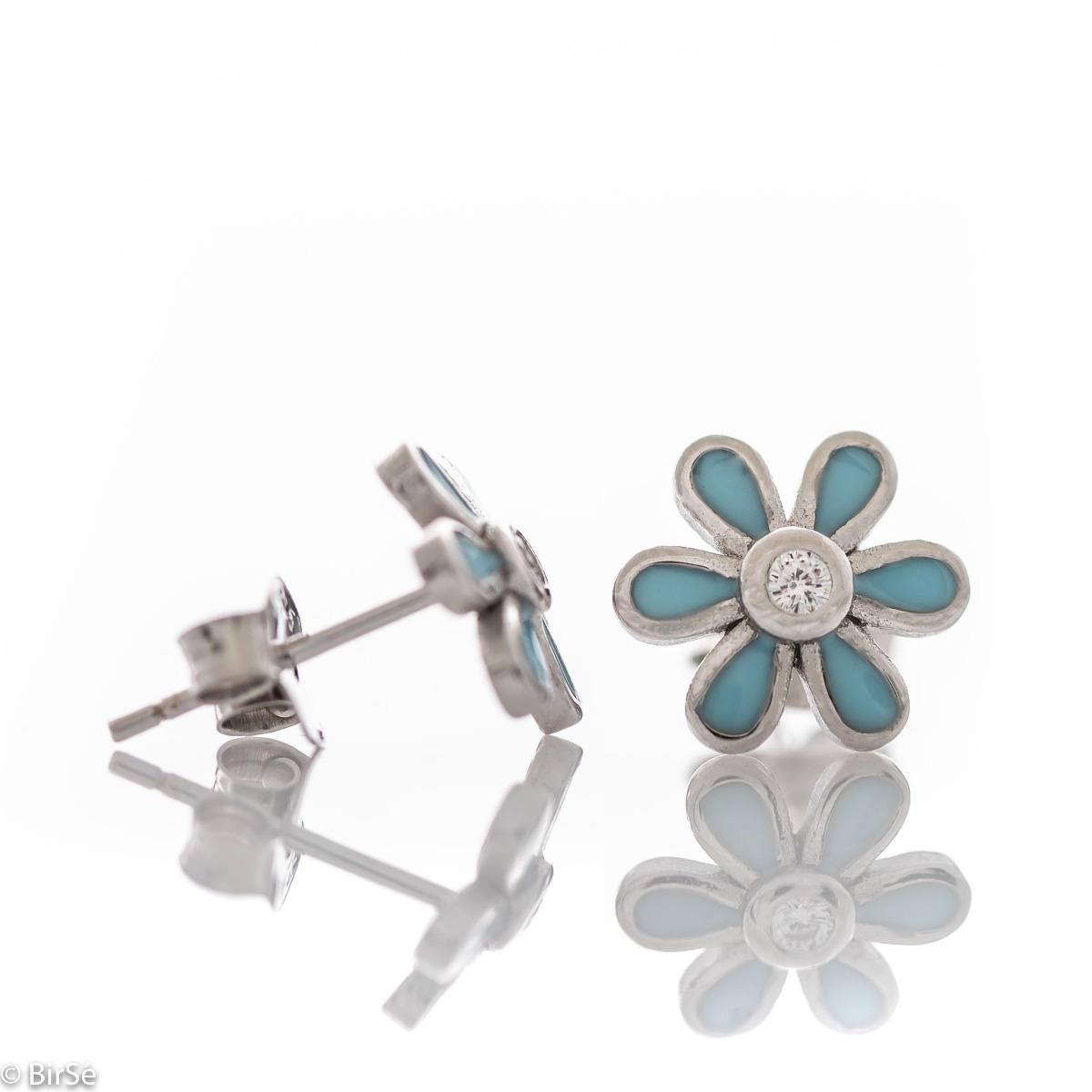 Silver earrings - Blue Flower