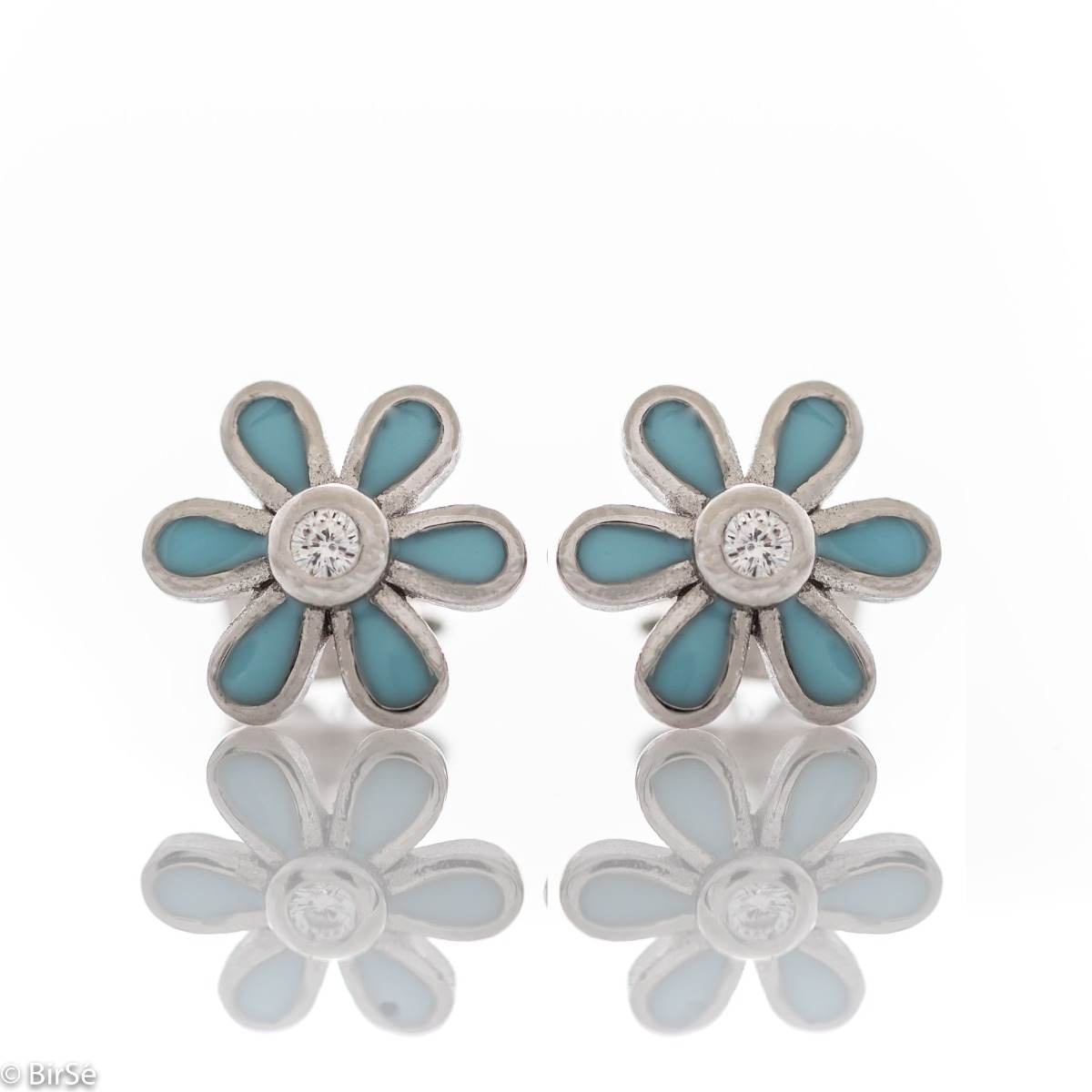 Silver earrings - Blue Flower