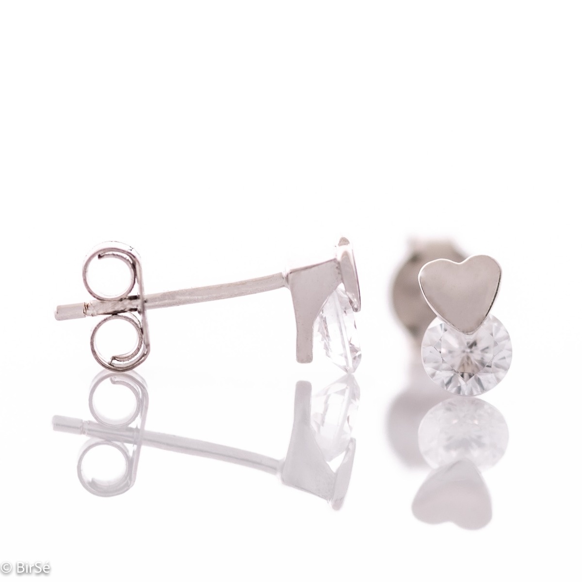 Silver earrings - Heart with Zircon