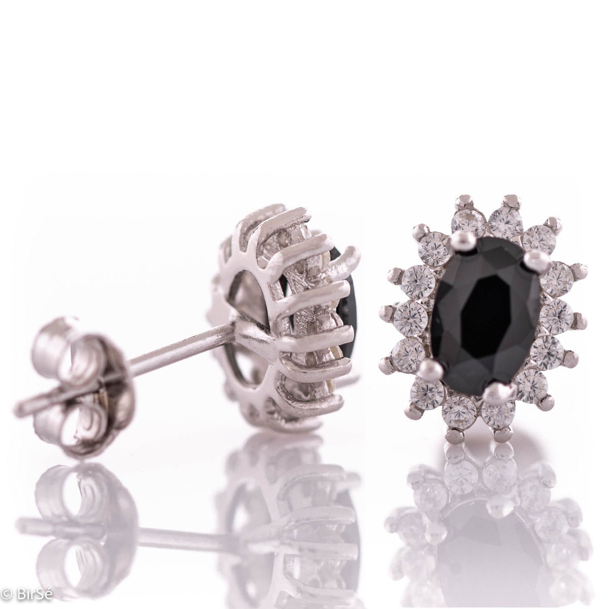 Silver Earrings with Black Zirconia