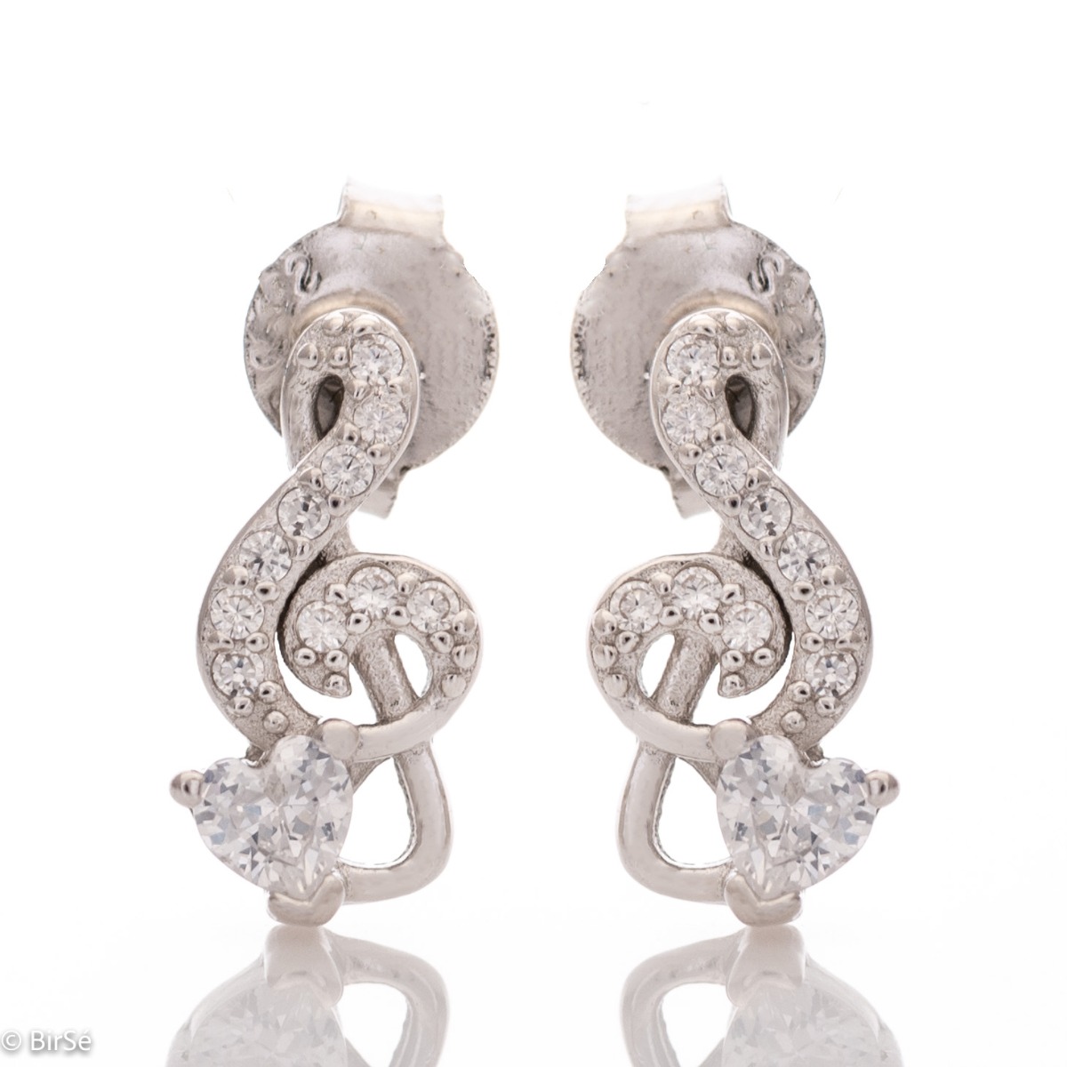 Delicate and glamorous women's drop earrings, with precise craftsmanship entirely of rhodium-plated silver and fine zircons. Beautifully shaped key salt, fully encrusted with sparkling cubic zirconia and a beautiful heart of dazzling cubic zirconia. Suita