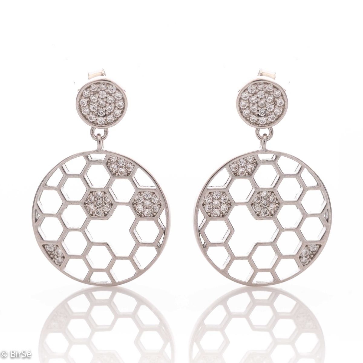 A stylish model of women's dangling earrings, with an elegant design, completely formed by combining rhodium-plated silver with sparkling zircons. The fastening is with a pin - comfortable and practical. A beautiful jewel for your collection of BirSe earr