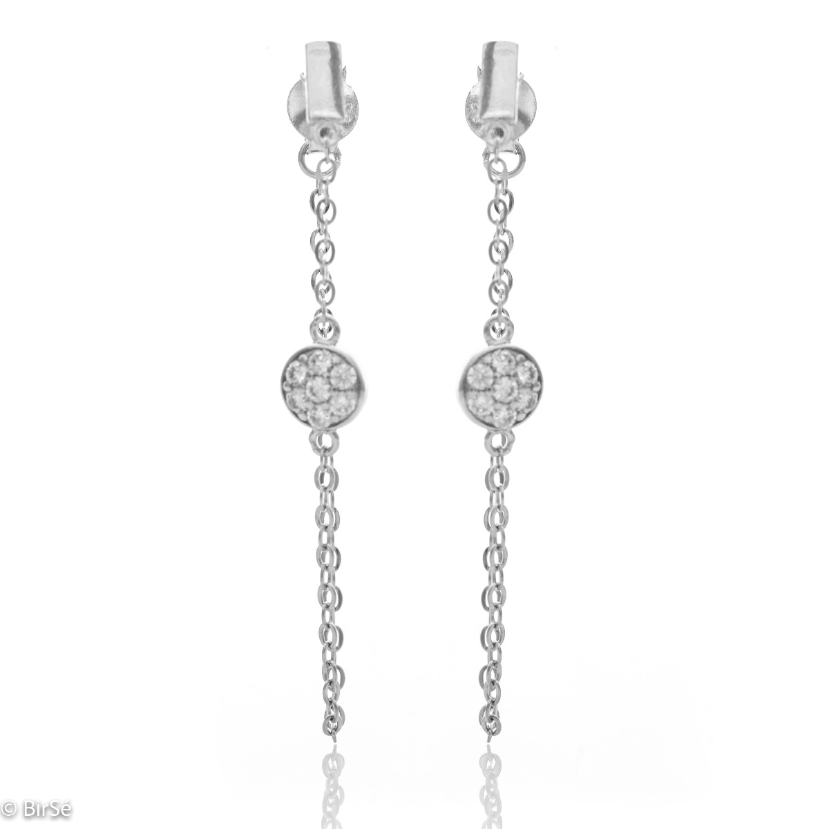 A stylish model of women's dangling earrings with an elegant design, completely formed by combining rhodium-plated silver with sparkling zircons. The fastening is with a pin - comfortable and practical. A wonderful mood for your everyday life with BirSe e