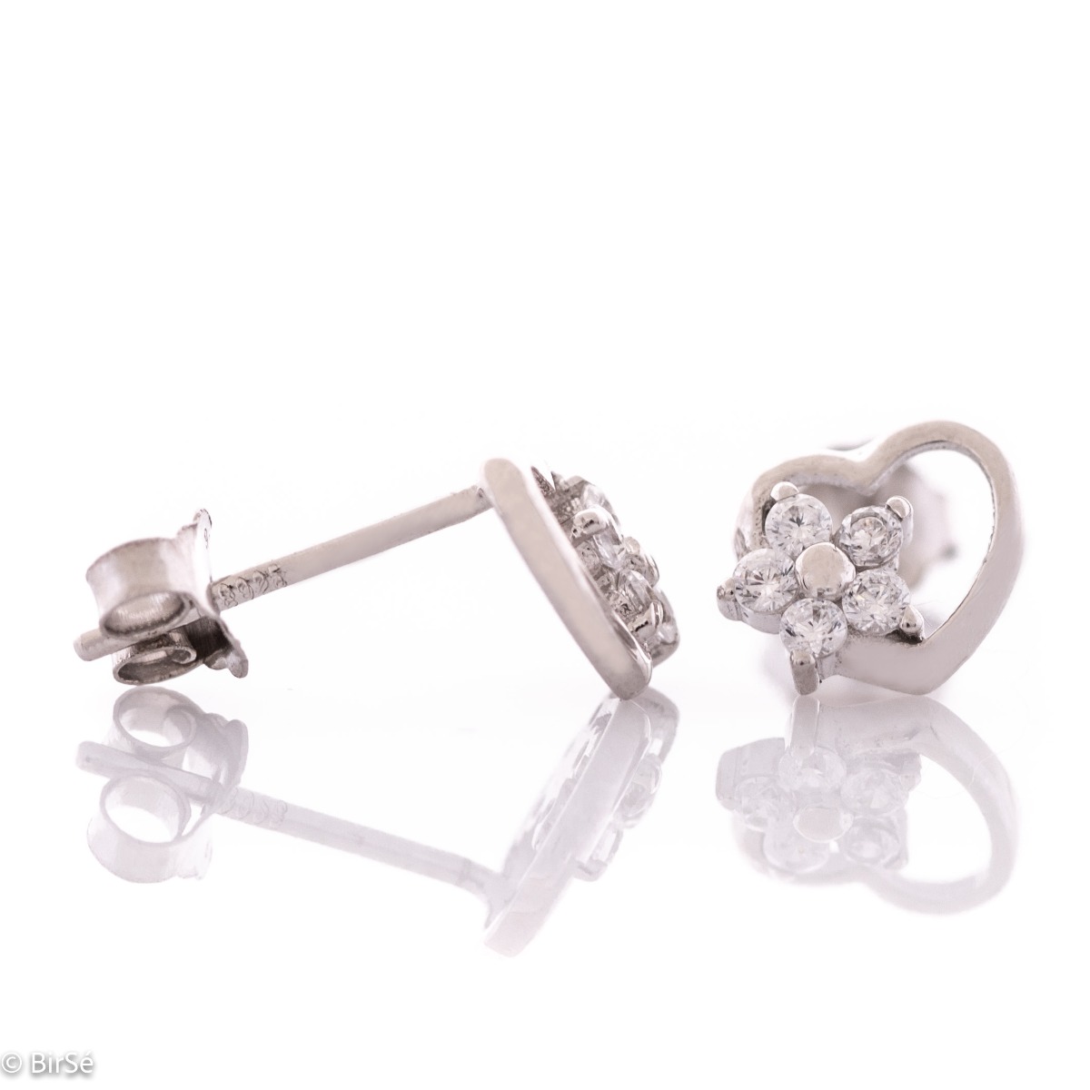 Silver earrings - Heart and Flower