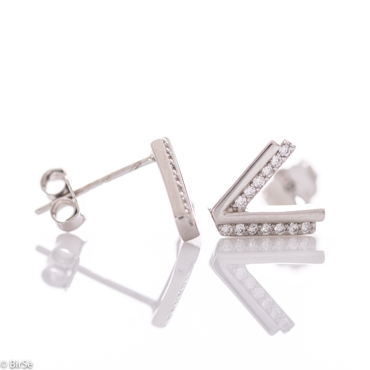 Silver earrings - V zircons