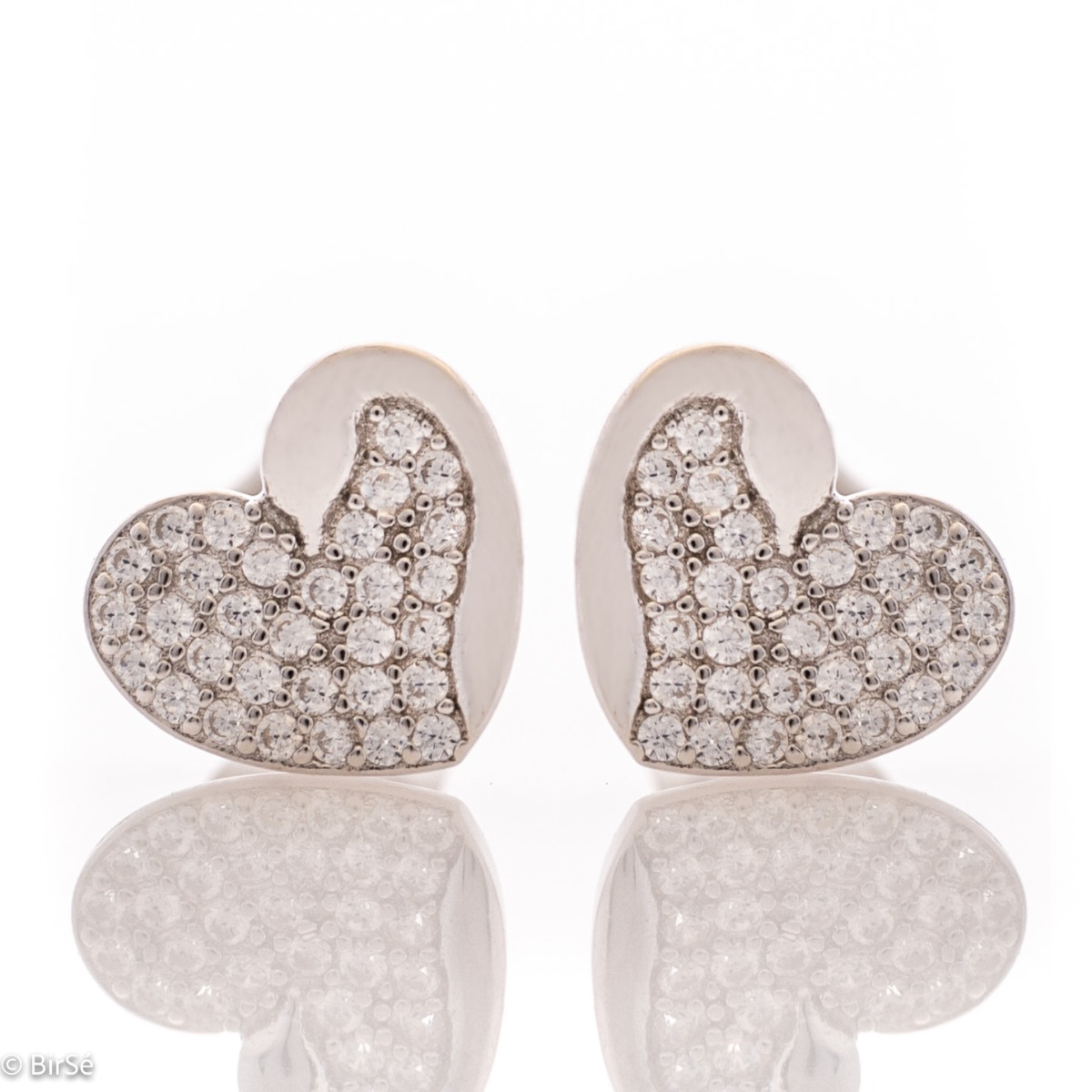 Swan Heart silver earrings - an exquisite piece of jewelry made entirely of rhodium-plated silver and countless dazzling zircons. A classic heart shape with a delicate swan neck at one end.