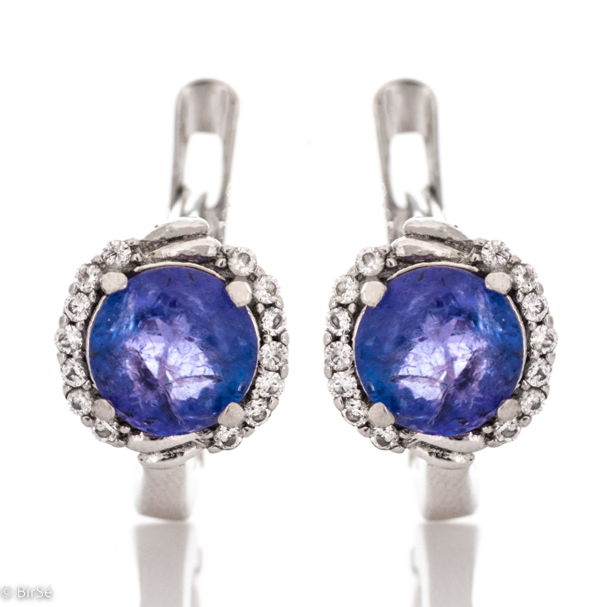 Silver Earrings with Natural Tanzanite and English Lock