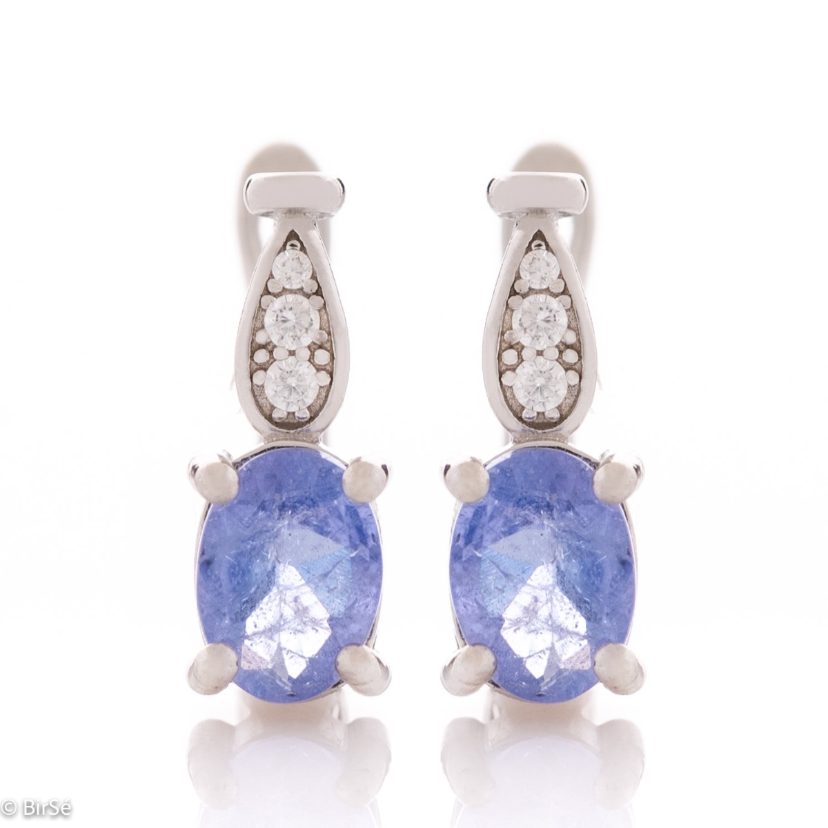 Exquisite craftsmanship of our new English clasp earrings and beautiful design combining unique natural tanzanite stone and zircons.