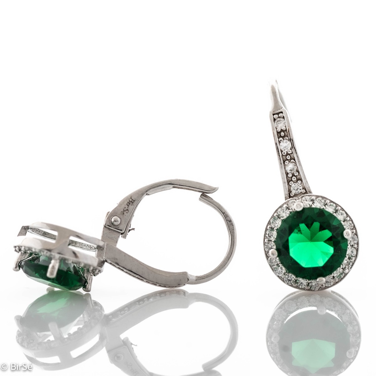 Extremely fine sterling silver earrings with a willow clasp and precise, slightly dangling craftsmanship, combining rhodium-plated silver with sparkling zircons and tourmaline.