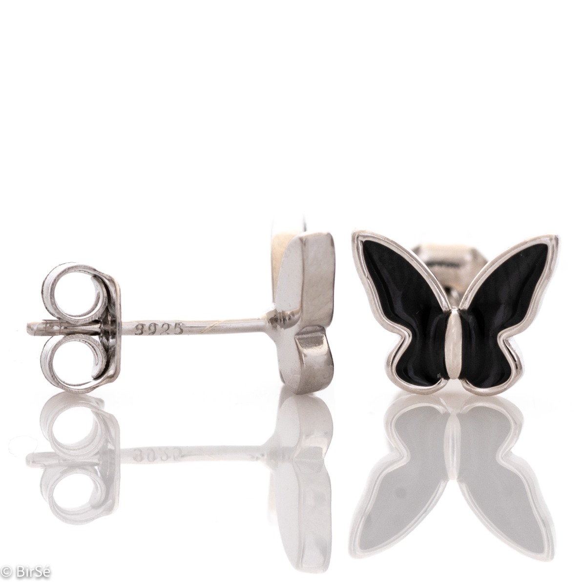 Captivatingly exquisite butterfly earrings with charming design in rhodium silver, elegantly decorated with black enamel. Pin fastening for convenience and security. They go well with silver and enamel jewelry.