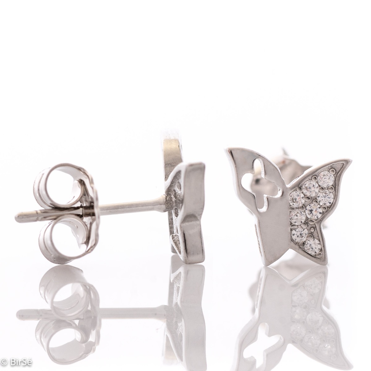 Captivating women's earrings made of rhodium-plated fine silver. Exquisite butterflies that are decorated with delicate zircons, with a stylish design and a comfortable pin fastening. A wonderful gift for the summer mood of your beloved woman.