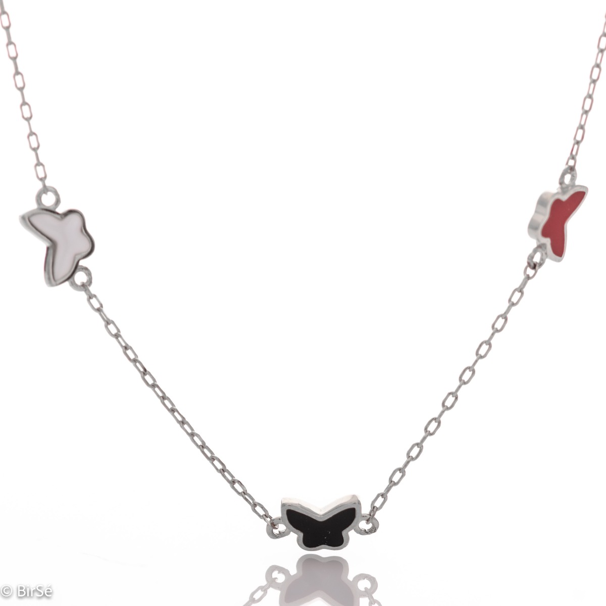 Guaranteed summer mood with the charming women's necklace made of fine rhodium silver, beautiful butterflies and colorful enamel. This is what BirSe offers you in its new silver collection.