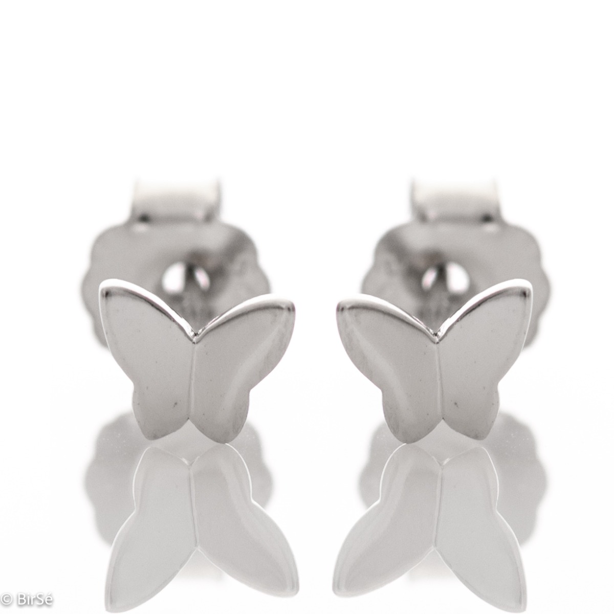 Simple women's butterfly earrings, made entirely of soft rhodium silver with a pin fastening that is convenient for your everyday life. Also suitable for little girls.